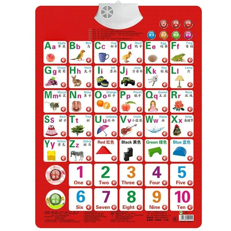 Kids Education Charts - Leer getallen Alfabet Kaartboek Babygeluid Wandkaart