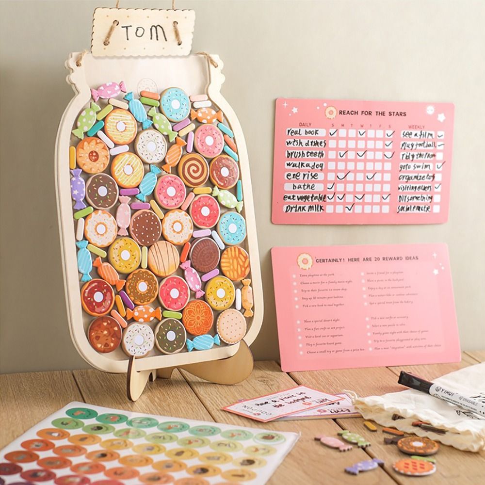 Kids Education Charts - Met Sterren of Donuts Houten Beloningsfles